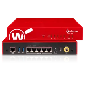 WatchGuard Firebox T45 para seguridad de red empresarial en vista frontal y trasera